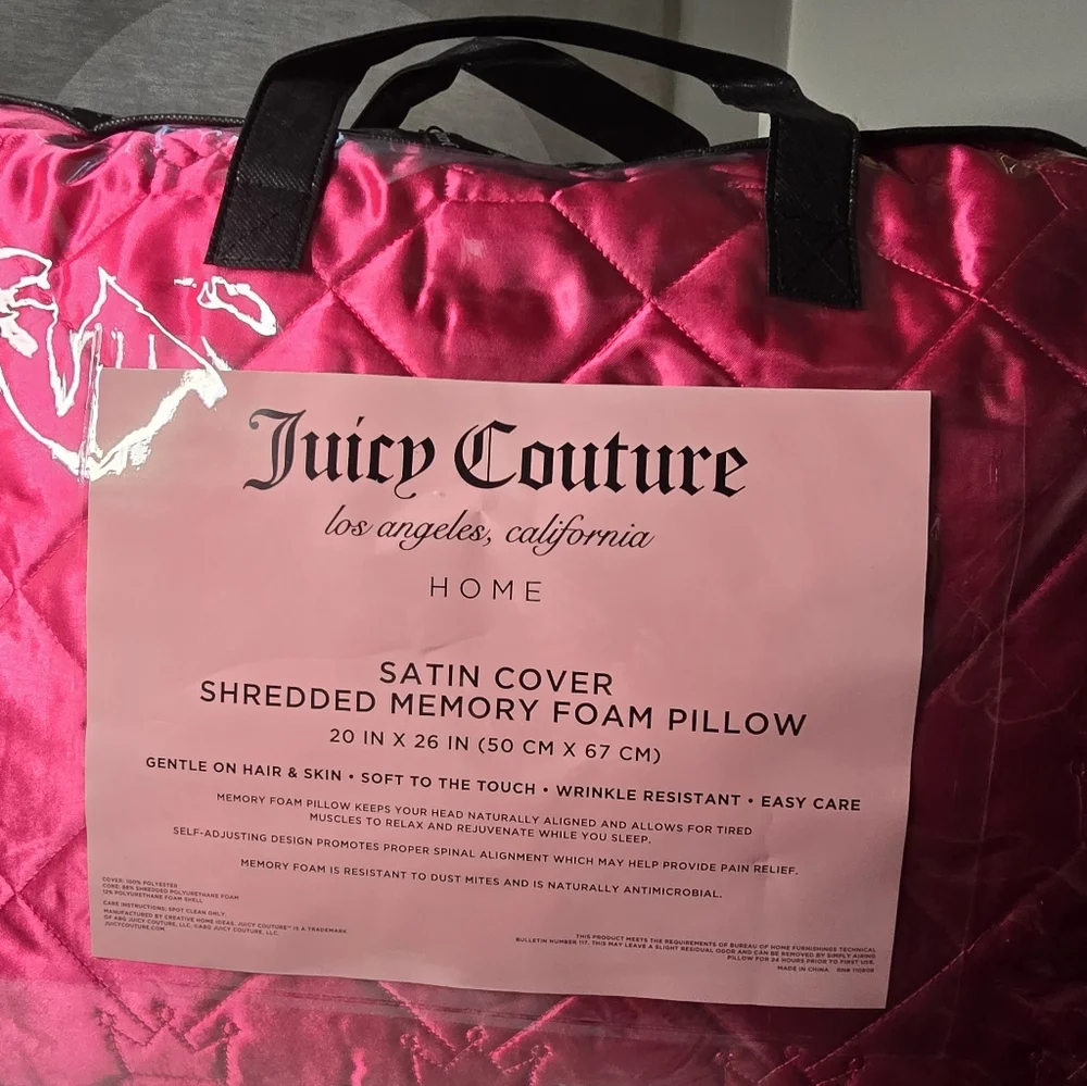 JUICY COUTURE Hot PINK SATIN COVER SHREDDED MEMORY FOAM PILLOW New